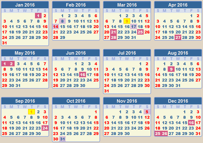 CALENDAR 2016: School terms and holidays South Africa